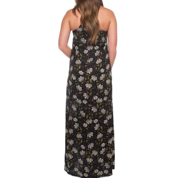 Smell The Roses Spaghetti Strap Floral V Neck Halter Back Maxi Dress Size Small - Picture 4 of 16